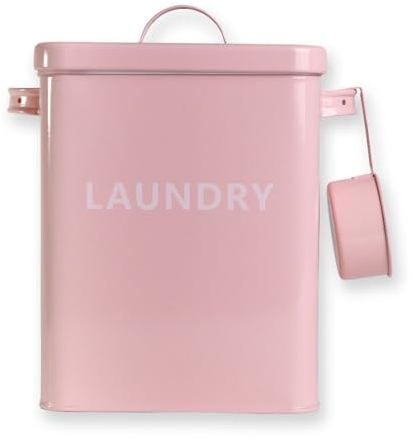 INTIRILIFE Waschmittelbox mit Deckel und Dosierlöffel in Rosa- 1,8Liter- Metall Aufbewahrungsbox für Waschmittel mit Schaufel - Laundry Dose Deckel - Vintage Waschpulver Behälter Box