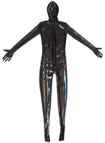 Generisch Schwarz,4XL, Männer Sexy Spiegel Latex-Ammoniak Alles Inklusive Catsuit Reißverschluss Hohe Elastizität Eng Overall Nachtclub DS Rollenspiel Bühne Kleidung