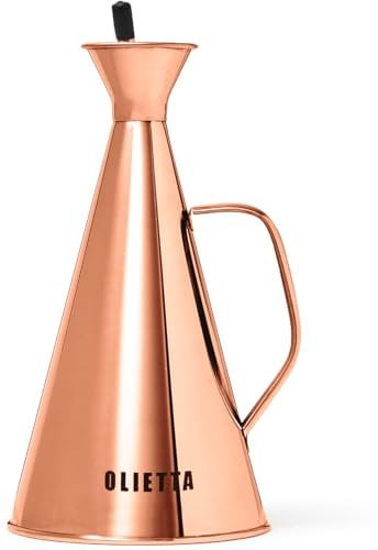 Olietta Oliera da Tavola Salvagoccia Rame in Acciaio Inossidabile per Olio e Aceto – Oliera Bottiglia da 1000ml – 1 Litri – Perfetto Dosatore per Olio e Aceto – Facile da Pulire e a Prova di Perdite
