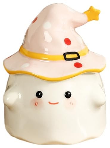 Baobiutin Ghost Mug With Handle 350Ml Cute Face Ghost Coffee Mug With Witch Hat Lid Microwavable Ceramic Halloween Mug for Kids Adults, Rose,Ghost Coffee Mug,Ghost Mug