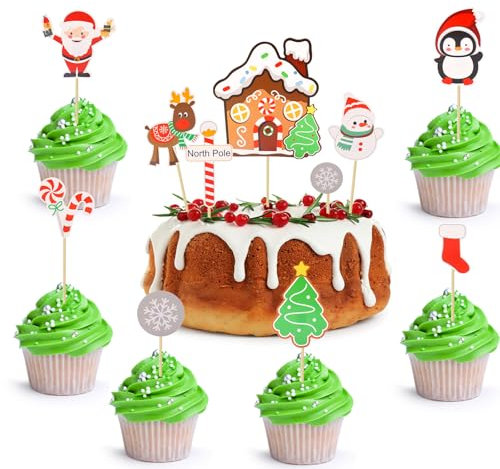ENLACE Weihnachten Tortendeko, 11 Stück Weihnachten Cupake Topper, Muffin Deko Weihnachten, Cake Topper Weihnachten, Cake Deko Christmas,Weihnachtsbaum Elch Schneemann Weihnachts Topper