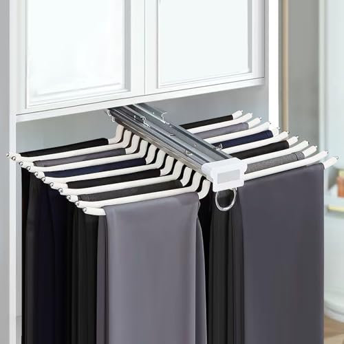 mosegor Porte-Pantalons Extractible pour Armoire Range-Pantalon Coulissant pour 22 Pantalons Longueur 46 cm Tringle Coulissante Penderie Garde-Robe Peu Encombrant Rack de Rail Beige