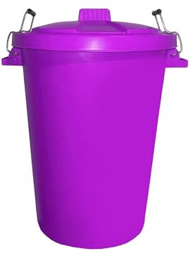 Neat. Extra Large Plastic Dustbin with Clip Locking Lid - Heavy Duty Garden Bin for Rubbish, Recycling, Animal Feed, and Storage, 85 Litre, Purple, Pack of 3