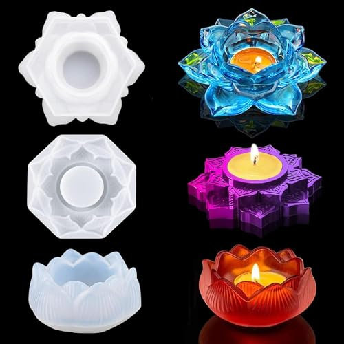 Große Lotusharzform, Kerzenform, Epoxidharz, Gießform, Blumen-Rosen-Silikonform für handgefertigte Kuchendekoration, Cupcake, Eisbonbons, Schokolade, Backen, Epoxid-Gießharz, Handwerk, 3 Stück