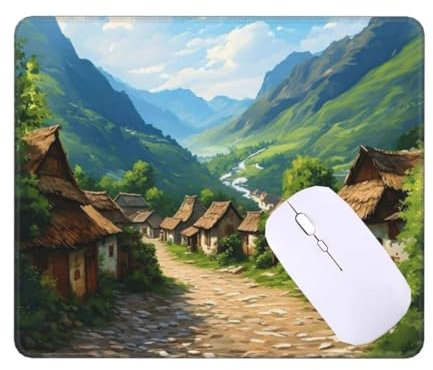 Tappetino Mouse Village Cottage Tappetino Mouse Gaming, Taglia S Tappetino per Mouse 340 x 280 mm Piccolo, Bordi Cuciti Resistenti Mouse Pad, Base in Gomma Antiscivolo per PC, Laptop,Ufficio T-2024