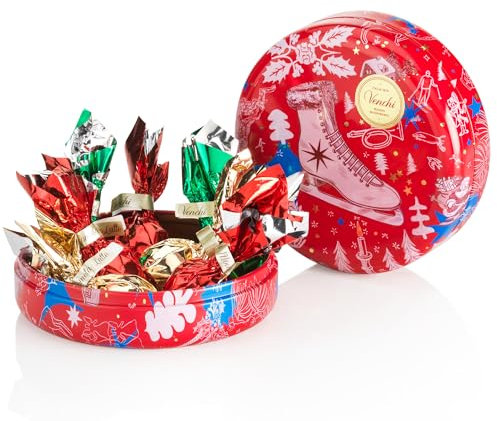 Venchi - Collezione Natale - Lattina Regalo Tonda con Cioccolatini Cometa Assortiti, 86 g - Idea Regalo - Senza Glutine