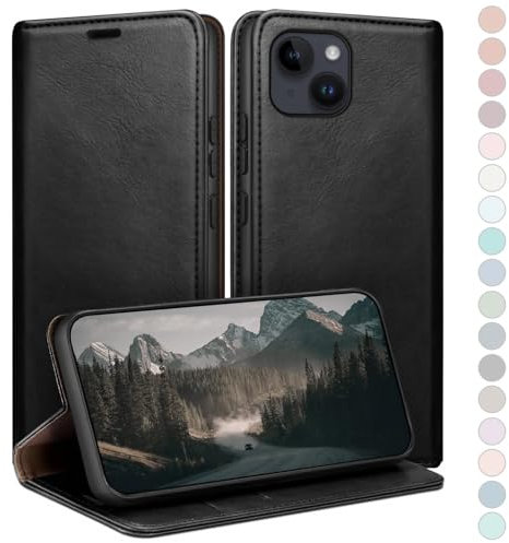 HUOUH für iPhone 14 6.1 Hülle mit RFID Schutzhülle aus Lederhülle Handyhülle,Kartenfach Leder ständer Handy hülle,360 Grad Schutz Cover für Apple 14 Klapphülle Wallet Case Schwarz