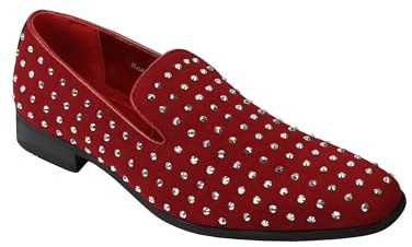 Xposed RED Suede Leather Lined Glitter Stud Loafers [BALDORIA-RED-Suede, UK/US 8 EU 42]