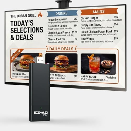 EZ AD TV - AI Digital Signage Stick - Cloud Controlled AI Digital Signage Media Player - AI crea contenuti sul tabellone digitale - PowerPoint uload 4K Media Player + Mobile App W/Template Builder