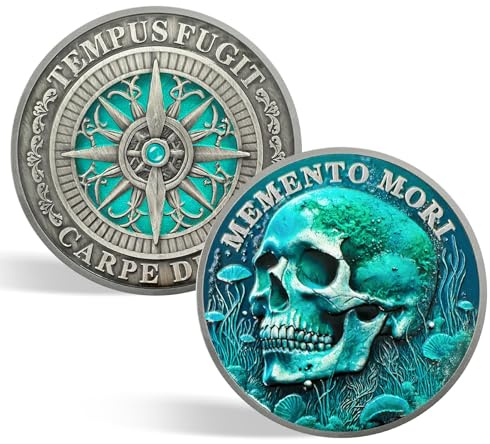 Memento Mori Coin Carpe Diem Skull Stoic Reminder Worry Token | Novelty EDC Skull Medallion for Daily Stoic Practice Courage and Reflection Meaningful Stoicism Gift for Men Women