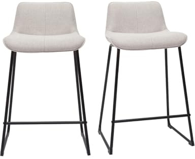Miliboo Tabourets de Bar en Tissu Effet Velours texturé Beige et métal H65 cm (Lot de 2) Boost