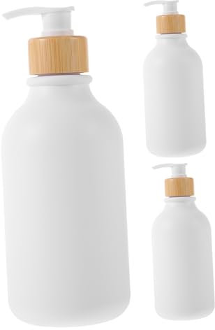 PACKOVE Distributeur à Pompe Pour Shampoing Et Savonnette Liquide 3 Pièces 500 Ml Plastique Pet Mat Anti-dérapant Usage Salle De Bain Bouchon Bambou Blanc