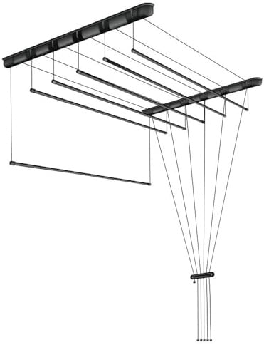 DURA HOME Ceiling Clothes Airer – Black | Space-Saving Indoor Drying Rack | Adjustable Height | Strong Steel | Ideal for Laundry Room, Bathroom, Balcony (140cm / Black)