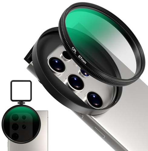 67 mm CPL-Filter für Telefon, AR-beschichtete Polarisationslinse mit Metall-Kaltschuh-Handyclip, kreisförmiger Polarisationsfilter, kompatibel mit iPhone 16, 15, 14 Pro Max Plus, Samsung Galaxy Moto