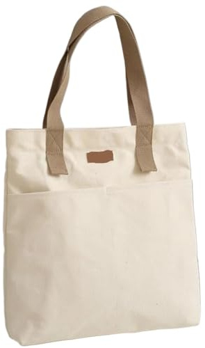 GIYXHU Canvas-Tragetasche Frauen Canvas Tote Bag Einfarbig Damen Casual Handtasche Schulter Tasche Große Kapazität Baumwolle Wiederverwendbare Shopping Strand(White)