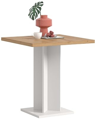 xonox.home – Esstisch Gustav 70x76x70 cm in Artisan Eiche Nachbildung und Weiß – Quadratischer Küchentisch mit eckiger Platte & Säulenfuß – ummantelte Kanten & einfache Montage inklusive Anleitung