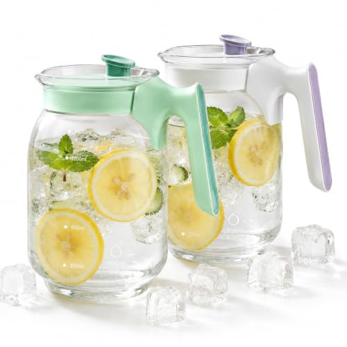 2 Pièces Carafe Eau Verre, 1.8l Carafes En Verre Avec Couvercle, Pichet Verre Couvercle, Couvercle Pichet Eau Réfrigérateur, Für Maison Fête Cuisine