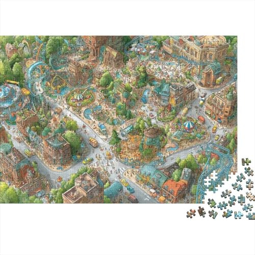 Vintage Mountain Maze Puzzle 1000 Teile Karton für Kinder 14+ Bergstadt Labyrinth Kunst Giftfrei Herausfordernd Glanzfrei Matt 52x38cm/1000pcs
