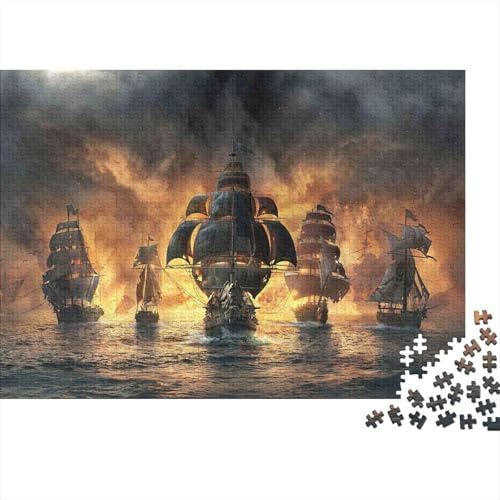 Epic Ship Battle 1000 Pieces Paper Jigsaw Puzzle for Adults Thick Cardboard Sea Art Puzzle Wall Decor 70x50cm/1000pcs