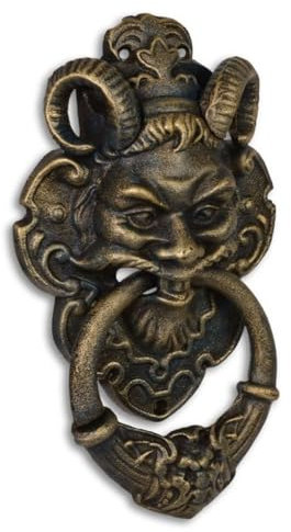 Casa Padrino Türklopfer Barock Devil Face Gusseisen Messingfarben 32.7 cm - Antik Jugendstil Gründerzeit