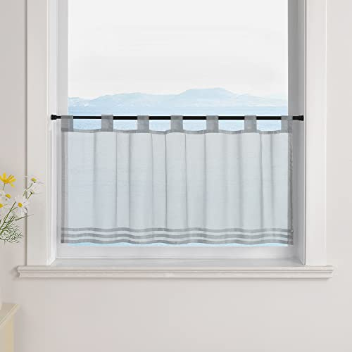 ESLIR Scheibengardine mit Schlaufen Gardinen Küche Bistrogardinen Transparent Stores Vorhänge Uni Voile Grau HxB 30x120cm 1 Stück