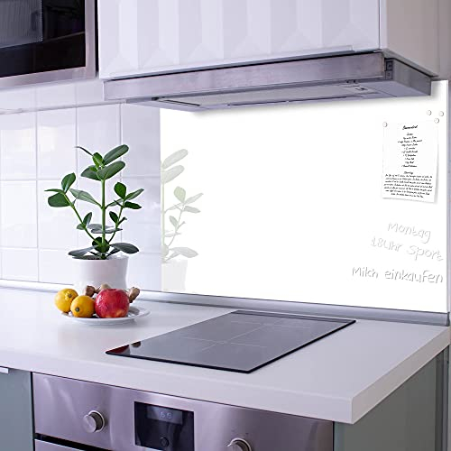 banjado Küchenrückwand Glas ohne Bohren 90x60cm – Glasrückwand Küche mit Motiv weiß/Spritzschutz Küchenrückwand Glas/selbstklebende Küchenrückwand Platte - magnetisch & beschreibbar
