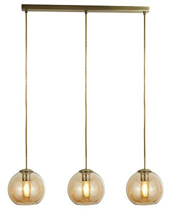 Searchlight 1623-3AM Pendant 3 Light Linear Ceiling Light in Antique Brass with Amber Glasses