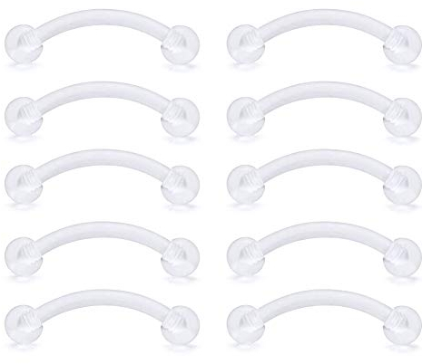 FECTAS 10stk Bioflex Curved Barbell Retainers Flexibel 14G Augenbraue Septum Lippe Bauchnabel Ohr Zunge Piercing Bars(12/14/16/18mm)