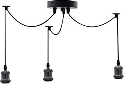 EmyTock Lighting Industrial Cluster 3 Way Pendant Light Fittings, Loft Bar Triple Hanging Pendant Ceiling Lights with Adjustable 100cm Wires for Kitchen Island Living Room Dining Room Black