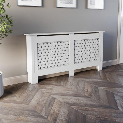 DuraTherm® Radiator Cover White Painted Traditional Cross Slat Shelves MDF Cabinet Shelf for Radiators, Living Rooms, Bedrooms, Extra Large (W: 172cm / H: 81.5cm / D: 19cm)