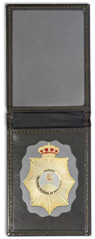 Cartera + Placa CNI - Centro Nacional de Inteligencia | Cartera de Polipiel identificativa con Chapa/Insignia para decoración, coleccionismo y atrezzo
