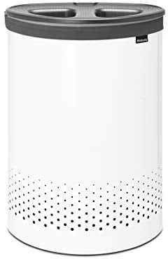 Brabantia - Cubo de ropa selector - Dos compartimentos de clasificación - Bolsa de ropa portátil en el interior - Apertura de caída rápida - Orificios de ventilación - Espacio eficiente - Blanco - 55L