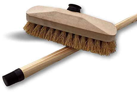 Scopa spazzola per lavaggio ponti da 22 cm in setola | Manico in legno da 1,25 m | Testa in legno | Per lavare, strofinare e grattare | Attacco a vite in plastica | Kibros 1121