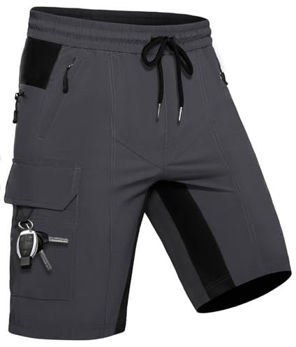 Wespornow Kurze Hose Herren Shorts Sommer mit 5 Taschen Stretch Leichte Cargo Sporthose Arbeitshosen Männer Kurz Wanderhose Bermuda Jogginghose Chino MTB Cargohose Gym Leinen(Grau, XXL)