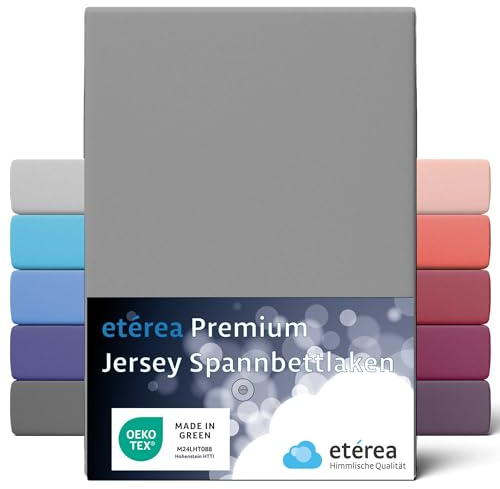 etérea Premium Jersey Spannbettlaken 140x200cm - 160x200cm Grau bis 25 cm Höhe - 100% Baumwolle Spannbetttuch Oekotex - Bed Sheets Leintuch Bettbezug - Bettlaken 140x200 cm - 160x200 cm - Gray