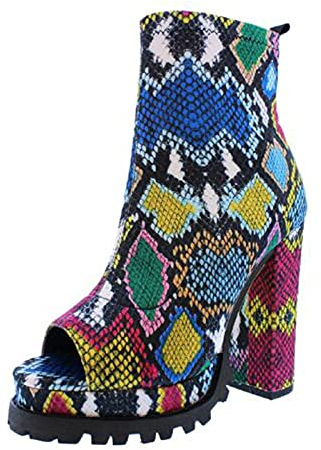 Stivali Donna Wild Multicolor Snake Pattern Tacco Spesso Scarpe Sexy con Tacco Alto (37,2Multicolore)