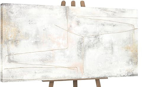 YS-Art Abstrakt Acryl Gemälde auf Leinwand goldene Schleife handgemalt Wandbilder Wohnzimmer modern Wohndekor Bilder Büro Minimalismus echte Kunst 200x100 cm