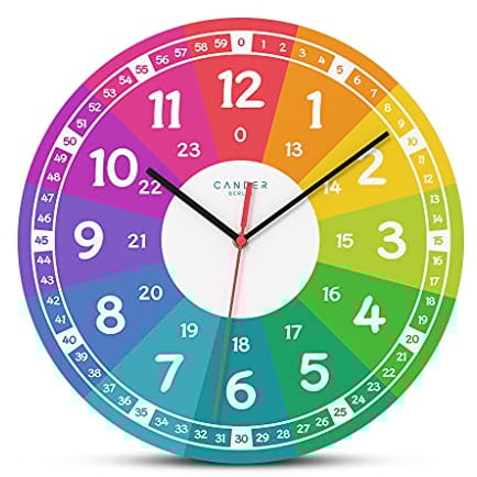 Cander Berlin MNU 7930 R Kinderwanduhr lautlos 30,5 cm geräuschlos MDF analog Lernuhr Jungen Mädchen Kinderzimmer ohne Tickgeräusche bunt farbenfroh