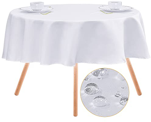 LUOLUO Tischdecke Damast tischdecke abwaschbar Tischtuch Tischwäsche Eckig Wasserdicht Tischdecke Weiß Rund 140 cm