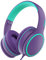 Rorsou R10 Cuffie over-ear con microfono, stereo, pieghevoli e leggere, con bassi potenti e cavo anti-groviglio da 1,5 m, portatili con cavo per smartphone, tablet, computer, MP3/4, viola
