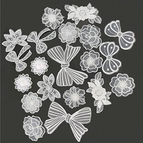 20 Stücke Weiß Spitze Applique, Spitze Blumen Aufnäher, Spitze Organza Stickerei, Zum Reparieren und Dekorieren von Kleidung, Taschen, Hüten