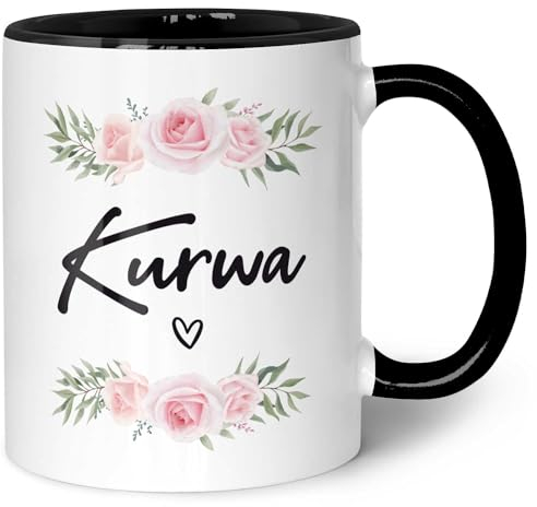 GRAVURZEILE Tasse Mit Spruch - Kurwa - Lustiges Geschenk für Freunde - Für Frauen & Männer - Für Sie & Ihn - Kaffeetasse Kaffeebecher Teetasse Farbe: Schwarz & Weiß