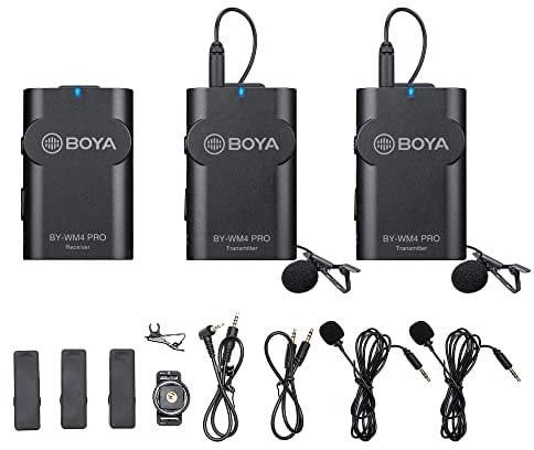 BOYA BY-WM4 PRO K2 Wireless Lavalier Microphone System for DSLR Camera Camcorder Phone 2.4GHz Professional Wireless Lapel Mic for Video Recording vlog Live Streaming Interview