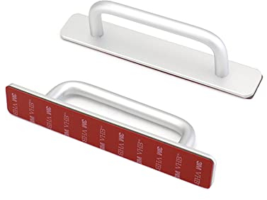 QWORK® 2 Piezas Tiradores Puertas Correderas Autoadhesivo, Tirador Puerta Adhesivo de Aleación de Aluminio para Puertas Correderas Garaje Granero Jardín Portones, 148 x 25 mm Plata