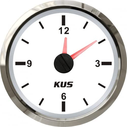 PONTTOR Kus - Quarz Uhr, weisses Display mit Edelstahl-Lünette für Auto Wagen Caravan Wohnmobil Wohnwagen Boot Yacht