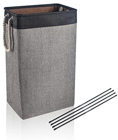 BrilliantJo Cesto de la Ropa Sucia Grande 84L, Cestos para la colada, dormitorios cuarto de lavado,cuarto de baño, 68X42X31 CM Negro + Gris