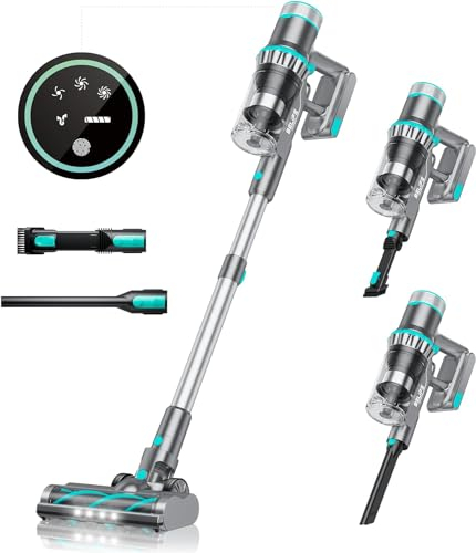 Belife BVC11 Aspirapolvere Senza Fili, 45KPa/550W, Batteria Rimovibile, Scopa Elettrica Senza Fili Potente 6 in 1 con Touchscreen LED per Pavimenti/Tappeti/Peli Animali (Blu)