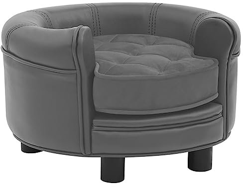 vidaXL Hundesofa Grau 48x48x32 cm Plüsch und Kunstleder