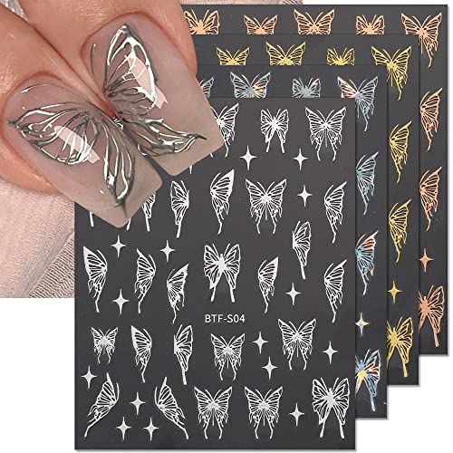 8 Blätter Holografische Schmetterling Nagelsticker 3D Nail Sticker Holographische Laser Schmetterling Nagelaufkleber Selbstklebend Schmetterlinge Aufkleber Nägel Sterne Nagel Stickers Nail Art Zubehör