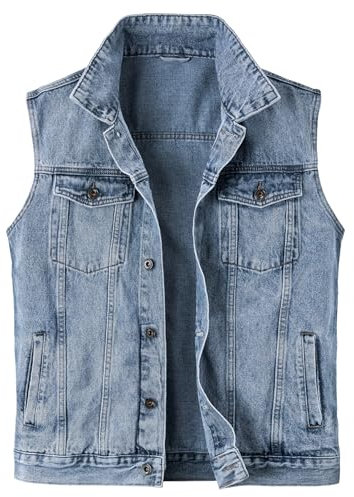 Harbrosrce Homme Gilet en Jean Veste Courte sans Manches en Jean Vintage Sans Manches Veste à la Mode Motard Décontractée Denim Manteau de Moto